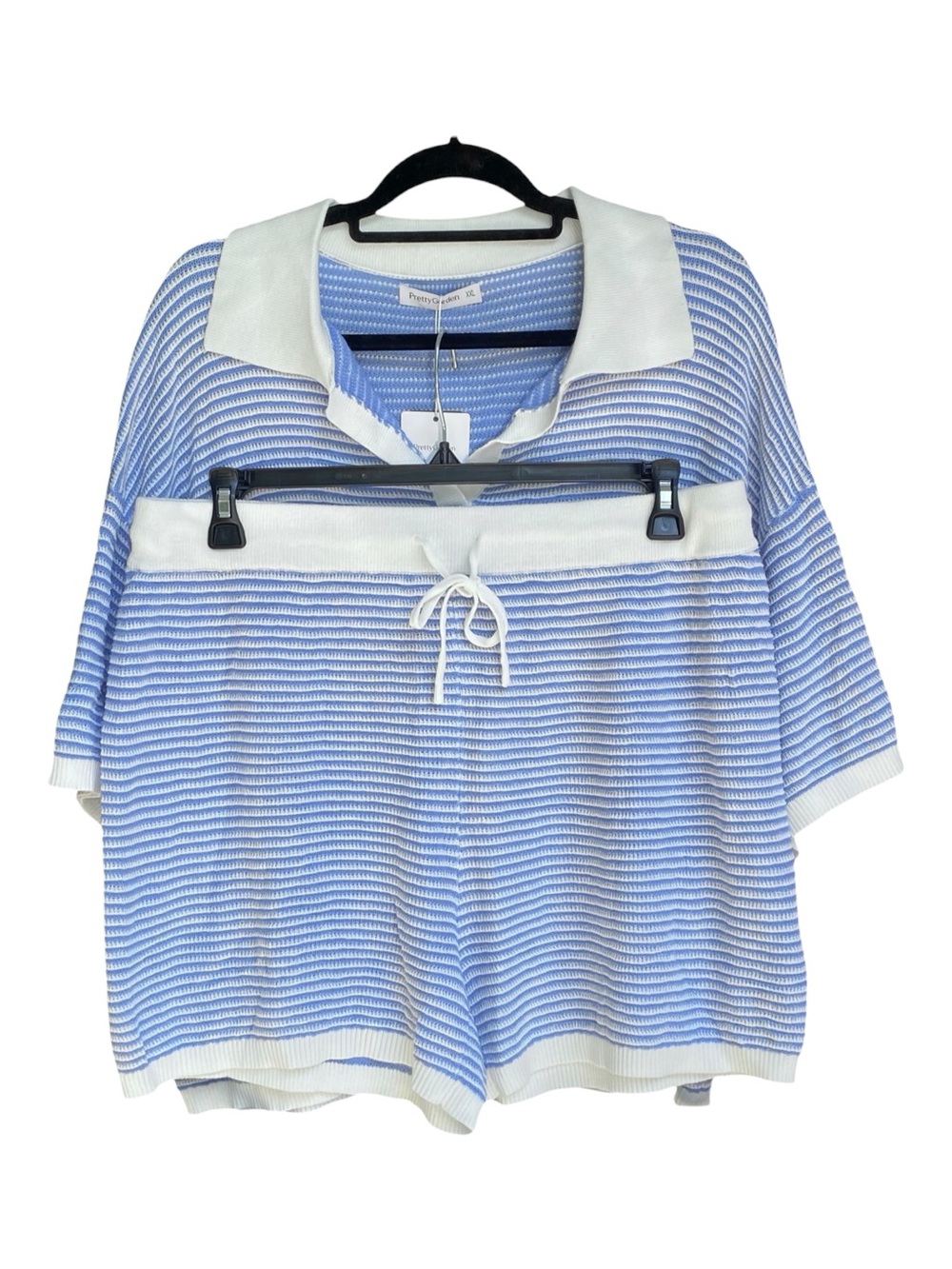 PRETTYGARDEN Two Piece Set Crochet Stripe Beach Resort Cruise Blue Size XXL NWT
